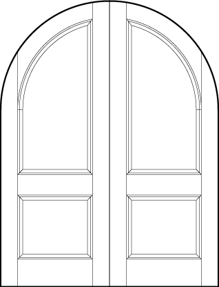pair of stile and rail front entry door with common radius top, top sunken rectangle and bottom sunken square