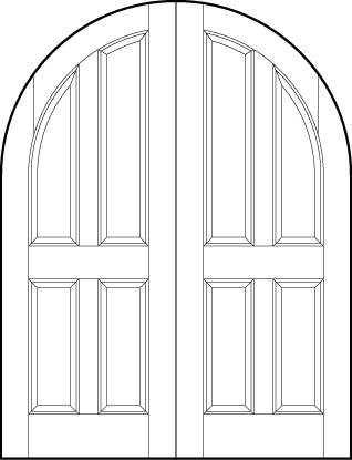 pair of interior flat panel doors with common radius top and four sunken panels