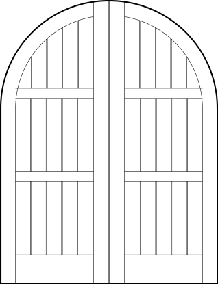 pair of v groove interior doors with common radius arch top, barn style look with 15 vertical slat and four horizontal look