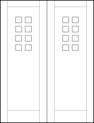 pair of custom stile and rail Art Deco interior doors with eight lites on top