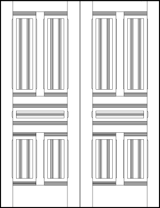 pair of custom stile and rail art deco interior doors with five decorative panels