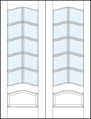 pair of interior glass french doors with arched true divided lites and arched bottom raised panel