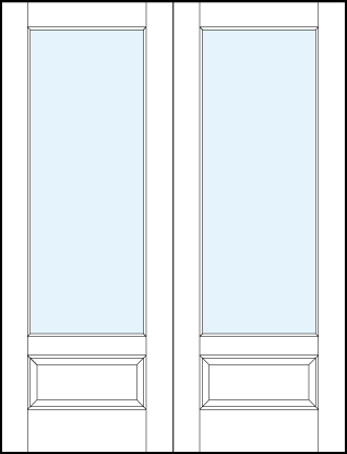 pair of interior glass french doors with solid glass insert and raised bottom panel