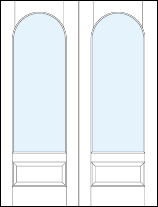pair of interior glass french doors with half circle top arch and raised bottom panel