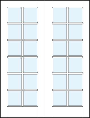 pair of interior glass french doors with solid glass insert and square true divided lites for 12 pane appearnce