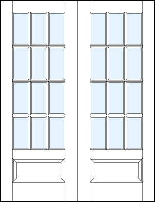 pair of interior glass french doors and rectangle true divided lites for 12 pane appearance and raised bottom panel