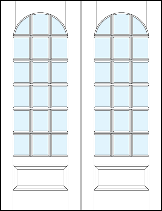 pair of interior glass french doors with 18 true divided lites, half circle top arch and bottom raised panel