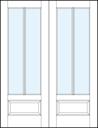 pair of interior glass french doors with vertical center true divided lites and raised bottom panel