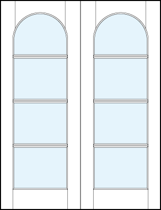 pair of interior glass french doors with four horizontal true divided lites and half circle top