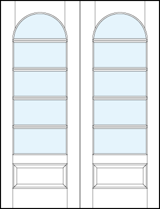 pair of interior glass french doors with five horizontal true divided lites and radius arch top & bottom panel