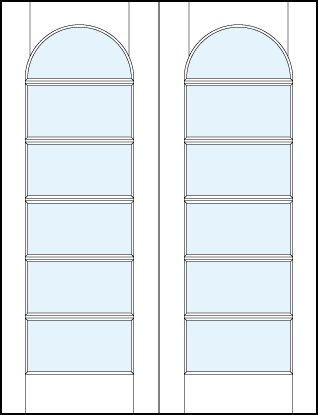 pair of glass center modern front entry french doors with six horizontal true divided lites and half circle arch top