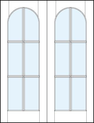 pair of custom interior glass french doors with 6 true divided lites and radius top