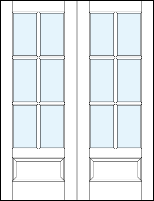 pair of custom interior glass french doors with six true divided lites and raised bottom panel