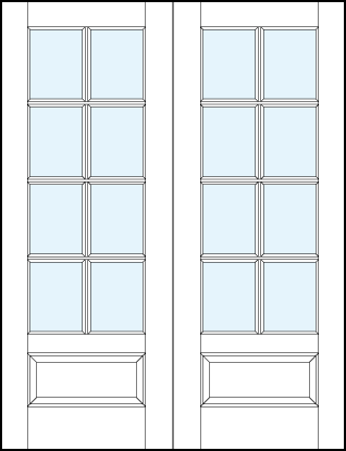 pair of custom interior glass french doors with true divided lites creating eight sections and bottom panel