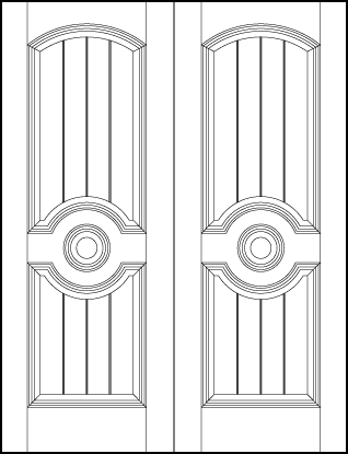 pair of custom stile and rail art deco interior doors with forced perspective decorative panels