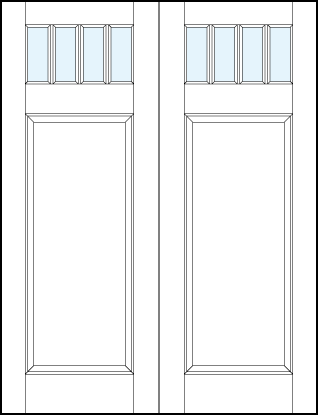 pair of front entry glass panel doors with glass panel at top with three vertical true divided lites