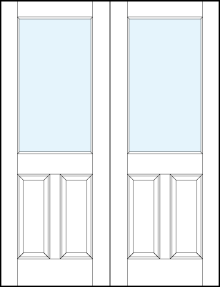 pair of interior glass panel doors with dual bottom raised panel