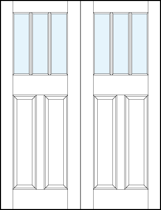 pair of interior panel doors with glass up top and tall dual bottom panels and two horizontal true divided lites
