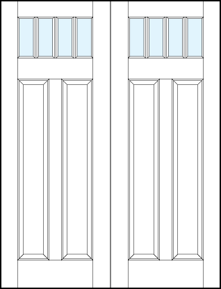 pair of interior panel doors with glass up top and tall dual bottom panels and three small true divided lites