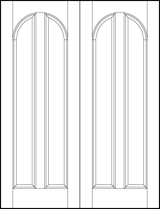 pair of interior custom panel doors with two sunken central rectangle panels with half circle top arch