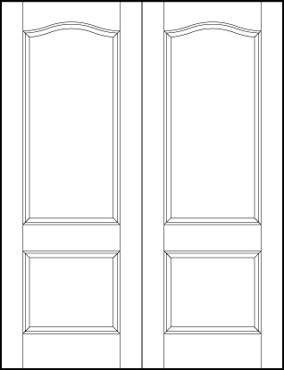 pair of stile and rail interior door with top sunken rectangle and bottom sunken square with slight top arch