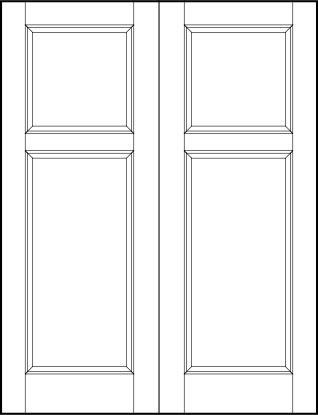 pair of stile and rail front entry door with top square and large bottom rectangle sunken panels