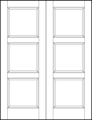 pair of stile and rail interior door with three square sunken panels