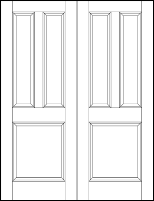 pair of interior flat panel door with two tall sunken rectangle panels and square bottom sunken panel