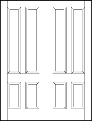 pair of stile and rail interior wood doors with four sunken panels, two bottom short and tall top panels