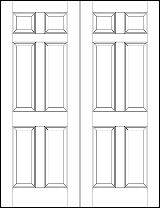 pair of stile and rail front entry wood doors with two square top and four bottom rectangle sunken panels