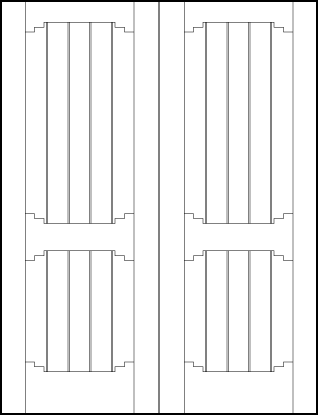 pair of tongue and groove interior door with six center v-groove vertical lines with squared arches