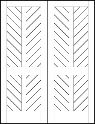 pair of v groove interior doors with chevron patterns and cross in the center