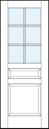 interior panel doors with glass and bottom and small center raised panels and six section true divided lites