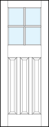 interior panel doors with glass top, three bottom vertical raised panels and cross true divided lites