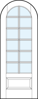 radius top interior modern french doors with raised bottom panel, half circle top and square true divided lites