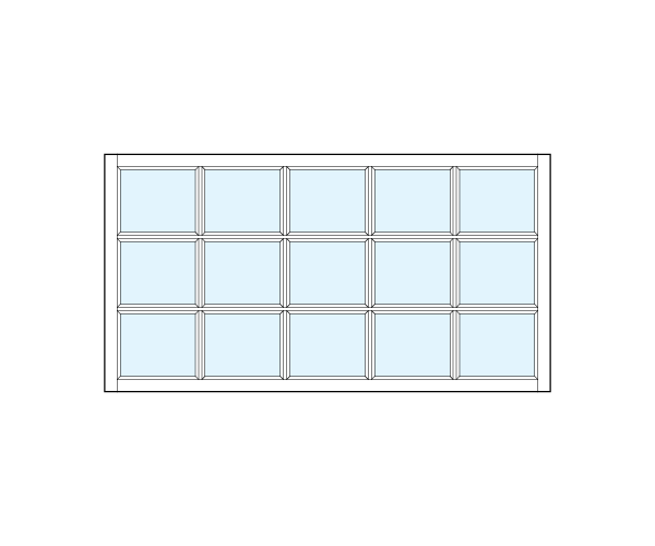 interior transom windows with fifteen equally sized square glass panels