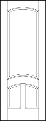 stile and rail interior door with two sunken rectangles and large top sunken panels with arched tops