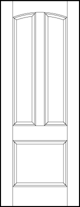 stile and rail front entry door with large bottom square and two tall arched rectangle panels on top