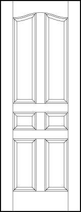 stile and rail interior wood doors with two tall arch top panels, two small squares, and vertical bottom panels