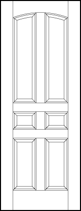 stile and rail interior wood doors with six vertical rectangle sunken panels with curved arch top