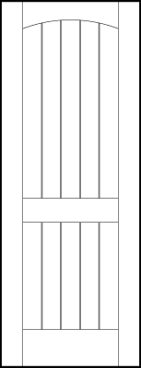 tongue and groove interior door with six center v-groove vertical lines with arch top and center and bottom