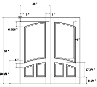 technical cad drawing of a customized door, a TS3140 common arch pair, desiged with the TruStile Door Design Tool