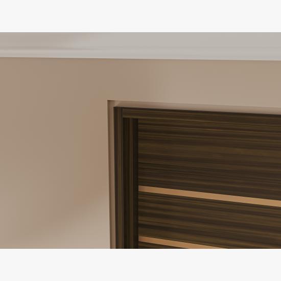 TMIR3200 in mahogany with Espresso finish, 1/2” Brushed brass inlay, and flush-to-wall jamb with 1/2” Z-reveal trim