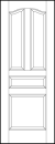 front entry flat panel door two vertical slight arch top panels, horizontal center and square bottom sunken panels
