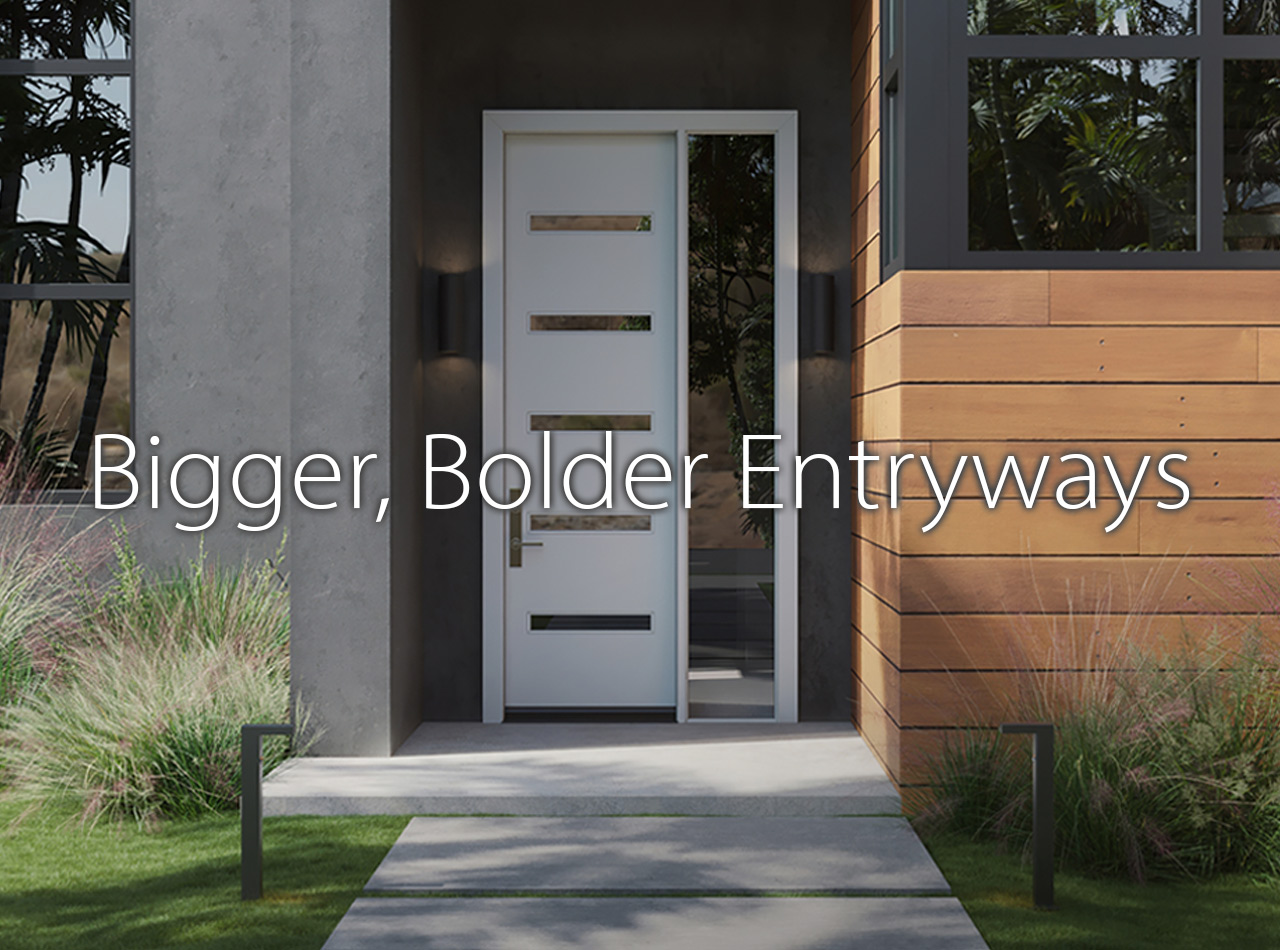 A modern home with a light gray painted Resilient Entry System TMFG5010-102 pictured in the center with overlay text,