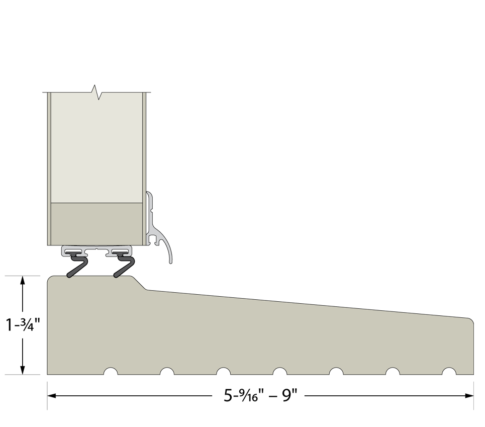 An illustration of the 1-3/4 enhanced wood sill with relief grooves shown on the underside.