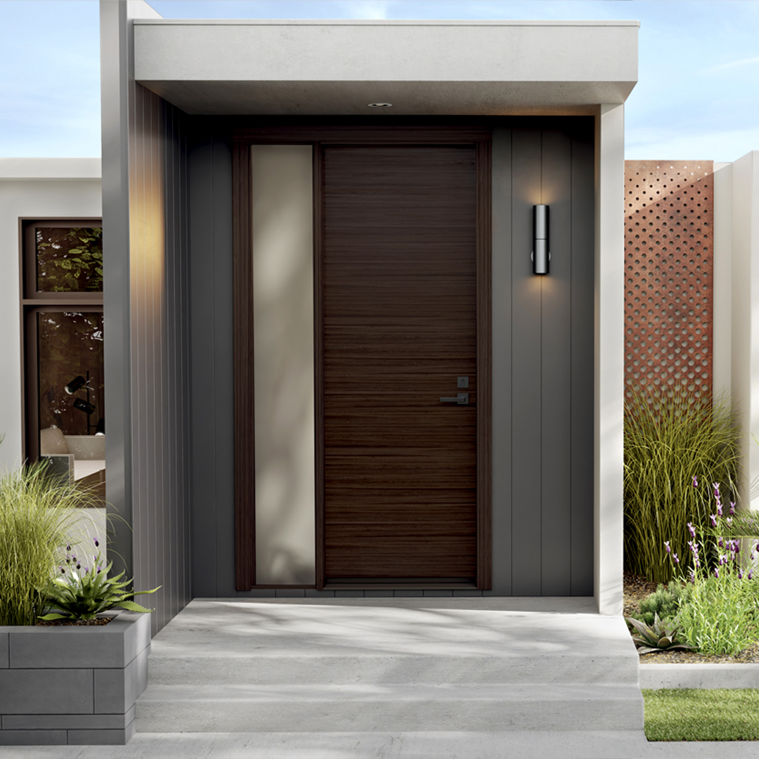 A modern style home with a Reserve Entry System TMF1000-103 pictured in the center.