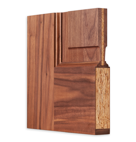 Corner sample showing construction of a TruStile Reserve wood door in walnut