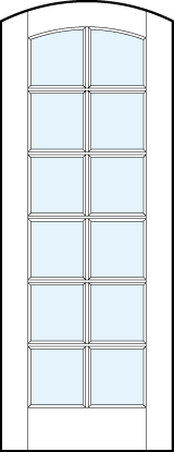 Arch top front entry glass french doors with square true divided lites design and slight curved top arch