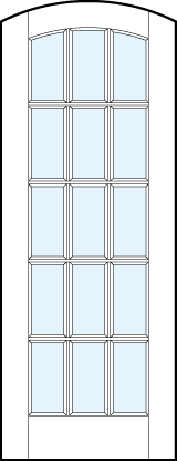 Arch top front entry french glass doors with 15 section square true divided lites design and curved arch top